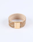 Gold Full Diamond Leather Wide Edge Magnetic Buckle Bracelet