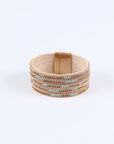 Gold Full Diamond Leather Wide Edge Magnetic Buckle Bracelet