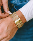 Gold Full Diamond Leather Wide Edge Magnetic Buckle Bracelet