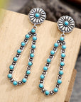 Silver Flower Turquoise Western Fashion Earrings