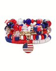 Fiery Red Flag Day Beaded Multilayered Bracelet