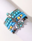 Light Blue 7pcs Boho Turquoise Beaded Bracelet Set