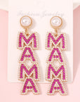 MAMA Rhinestone Pearl Dangle Stud Earrings