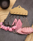 3 Pairs Boho Floral Tasseled Geometric Dangle Earrings Set