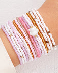 Pink Bohemian Beaded Shell Ornament Bracelet Set