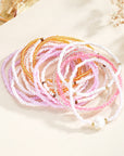 Pink Bohemian Beaded Shell Ornament Bracelet Set