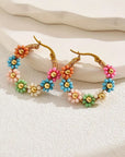 Pink Colorful Flower Hoop Earrings