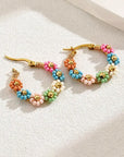 Pink Colorful Flower Hoop Earrings
