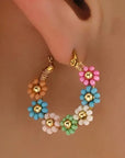 Pink Colorful Flower Hoop Earrings