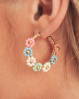 Pink Colorful Flower Hoop Earrings