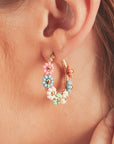 Pink Colorful Flower Hoop Earrings