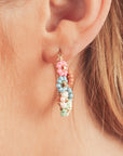 Pink Colorful Flower Hoop Earrings