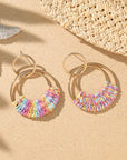 Pink Bohemian Woven Raffia Dangle Earrings
