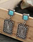Silvery Retro Western Geometric Turquoise Stud Earrings
