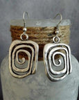 Silvery Vintage Square Swirl Hook Earrings