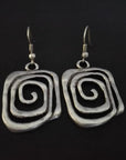 Silvery Vintage Square Swirl Hook Earrings