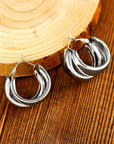 Silvery Layered Hoop Studded Earrings