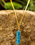 Blue Gold Wire Wrapped Turquoise Pendant Necklace