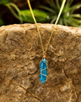 Blue Gold Wire Wrapped Turquoise Pendant Necklace