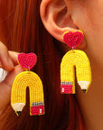Yellow Heart Pencil Earrings