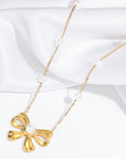 Gold Pearl Decor Plated Bow Knot Pendant Necklace