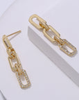 Gold Chain Link Rhinestone Decor Plate Stud Earrings