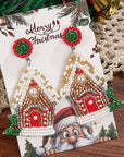 White Christmas Style House Beaded Stud Dangle Earrings