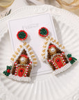 White Christmas Style House Beaded Stud Dangle Earrings