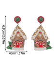 White Christmas Style House Beaded Stud Dangle Earrings