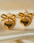 Gold Heart and Bow Studded Earrings