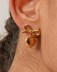 Gold Heart and Bow Studded Earrings