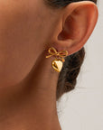 Gold Heart and Bow Studded Earrings