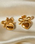 Gold Heart and Bow Studded Earrings