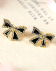 Black Rhinestone Bow Knot Stud Earrings