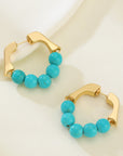Gold Turquoise Bead Plated Alloy Hook Earrings
