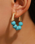 Gold Turquoise Bead Plated Alloy Hook Earrings