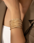 Gold Plated Chain Linked Wide Open Cuff Bracelet