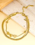 Gold Triple Heart Double Layer Adjustable Chain Bracelet