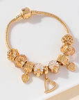 Gold Flower Heart Charm Plated Alloy Bracelet