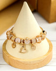 Gold Flower Heart Charm Plated Alloy Bracelet