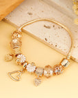 Gold Flower Heart Charm Plated Alloy Bracelet