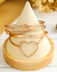 Gold Heart Knot Plated Multi Layer Open Cuff Bracelet Set