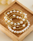 Gold Cross Pearls Decor Multi Layer Bracelets