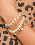 Gold Cross Pearls Decor Multi Layer Bracelets