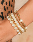 Gold Cross Pearls Decor Multi Layer Bracelets