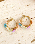 Gold Beaded Flower Hoop Earrings