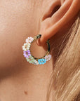 Gold Beaded Flower Hoop Earrings