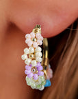 Gold Beaded Flower Hoop Earrings