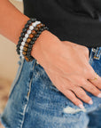 Black Retro Beaded Crystal 4pcs Bracelet Set