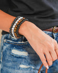 Black Retro Beaded Crystal 4pcs Bracelet Set
